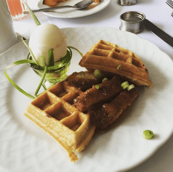 Sausage & Waffles w/ a Boiled Egg