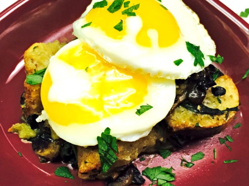 Mushroom & Spinach Strata w/ Sunny Eggs